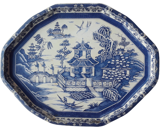 Blue and White Chinoiserie Tin Tray. Vintage Party Rentals by Royal Table Settings.