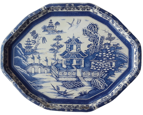 Blue and White Chinoiserie Tin Tray. Vintage Party Rentals by Royal Table Settings.