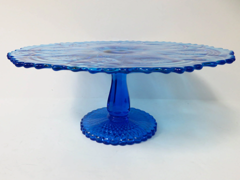 Blue STAR Glass Pedestal Cake Stand