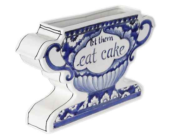 Let Them Eat Cake Blue & White Vase. Party Rentals by Royal Table Settings.