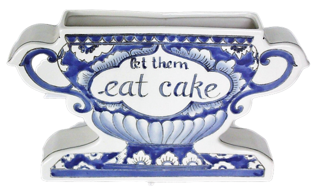 Let Them Eat Cake Blue & White Vase. Party Rentals by Royal Table Settings.