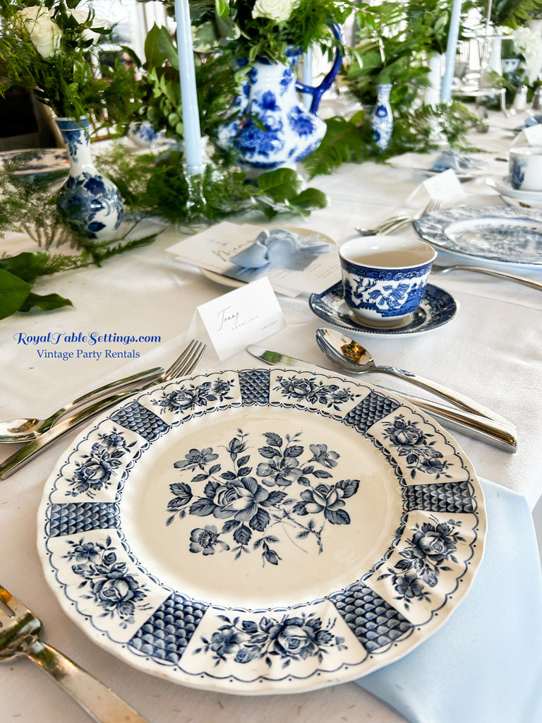 Blue & White Dinner Plates - Party Rentals by Royal Table Settings