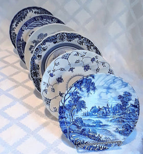 Blue and white dessert plates. Vintage Party Rentals. Royal Table Settings.