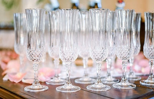 Crystal Champagne Glasses for your event. Vintage Party Rentals by Royal Table Settings