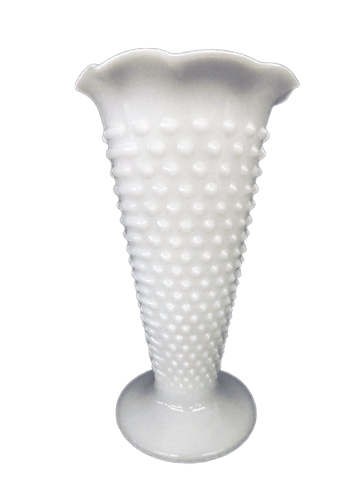 Trumpet Milk Glass Vases. Vintage Party Rentals. Royal Table Settings