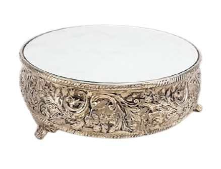 Mirror Cake Stand Silver-Plated by  Royal Table Settings Vintage Party Rentals