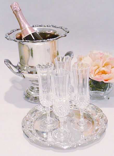 Vintage Champagne Bucket with Crystal Champagne Flutes Party Rentals by Royal Table Settings 