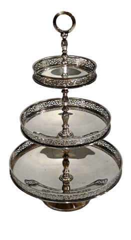 Petite 2-Tier Silver-Plated Cake Stand. Vintage Party Rentals. Royal Table Settings.