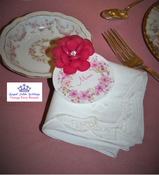 Vintage Napkin and Napkin Rings for rent by Royal Table Settings. Vintage Party Rentals.