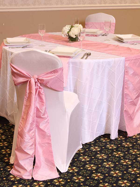 Light Pink Pintuck Sashes and Runner Examples Rentals by Royal Table Settings