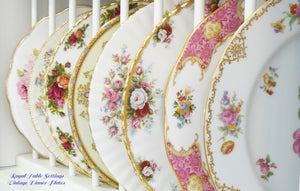 Royal Table Settings Vintage Dinner Plates. Beautiful Vintage china rentals for any type of event!    Vintage Party Rentals. China rentals. Dinner Plate Rentals. 