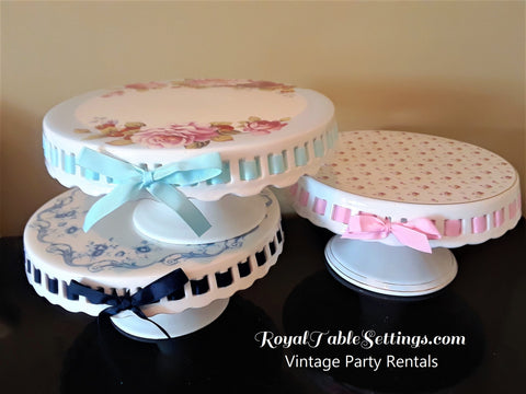 Ribbon Pierced Porcelain Pedestal Cake Stands