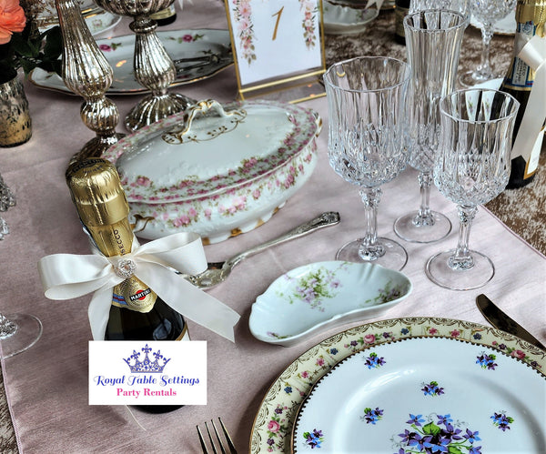 Vintage Covered Serving Bowls for your wedding. Party Rentals by Royal Table Settings.