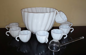 Milk Glass Punch Bowl & Cups. Vinage Party Rentals. Royal Table Settings
