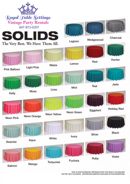 Napkin rental color chart. Napkin rentals by Royal Table Settings.