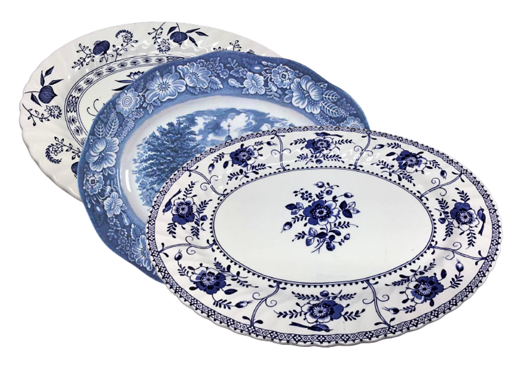 Blue and white serving platters sale