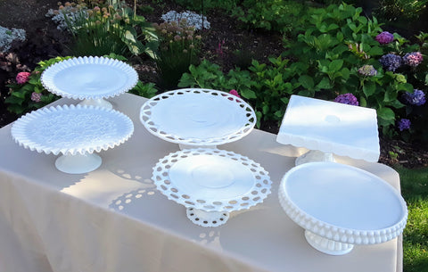 White Glass Cake Stands by Royal Table Settings