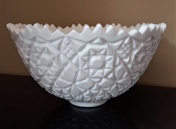 Art Deco / Star Milk Glass Punch Bowl for Rent by Royal Table Settings