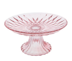 Small Pink Glass Diamond Pedestal Serving Plates / Cake Stands for Rent by Royal Table Settings. Pink glassware rentals. 