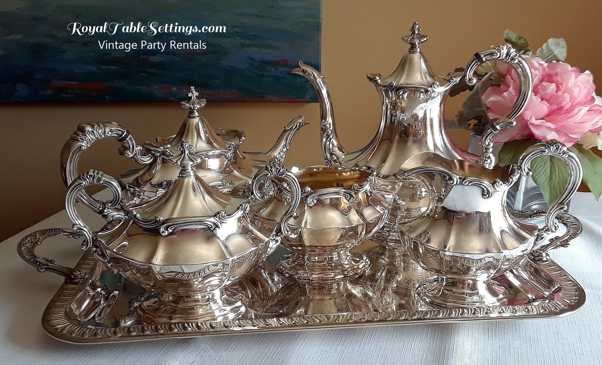 Read for your next tea party is our silver-plated tea and coffee service. Vintage Party Rentals by Royal Table Settings.  Tea room. Tea party and Tea shop