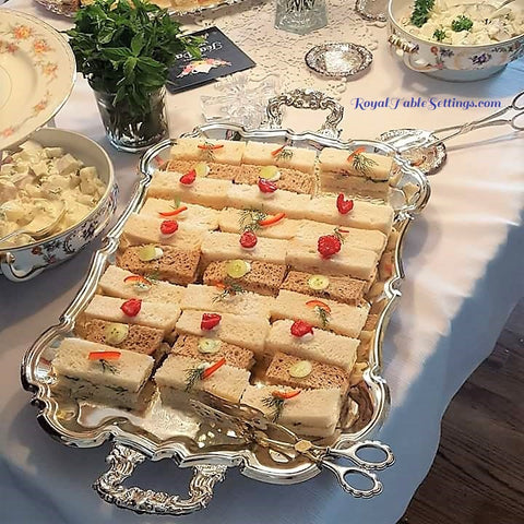 Tea Sandwiches on our Large Silver-Plated Trays. Vintage Party Rentals by Royal Table Settings.
