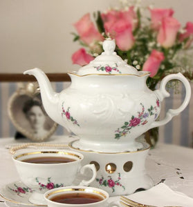 Teapot with warmer. Tea Party Rentals by Royal Table Settings. 